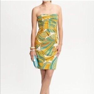 Trina Turk for Banana Republic Blue Pisces Printed Cora strapless dress